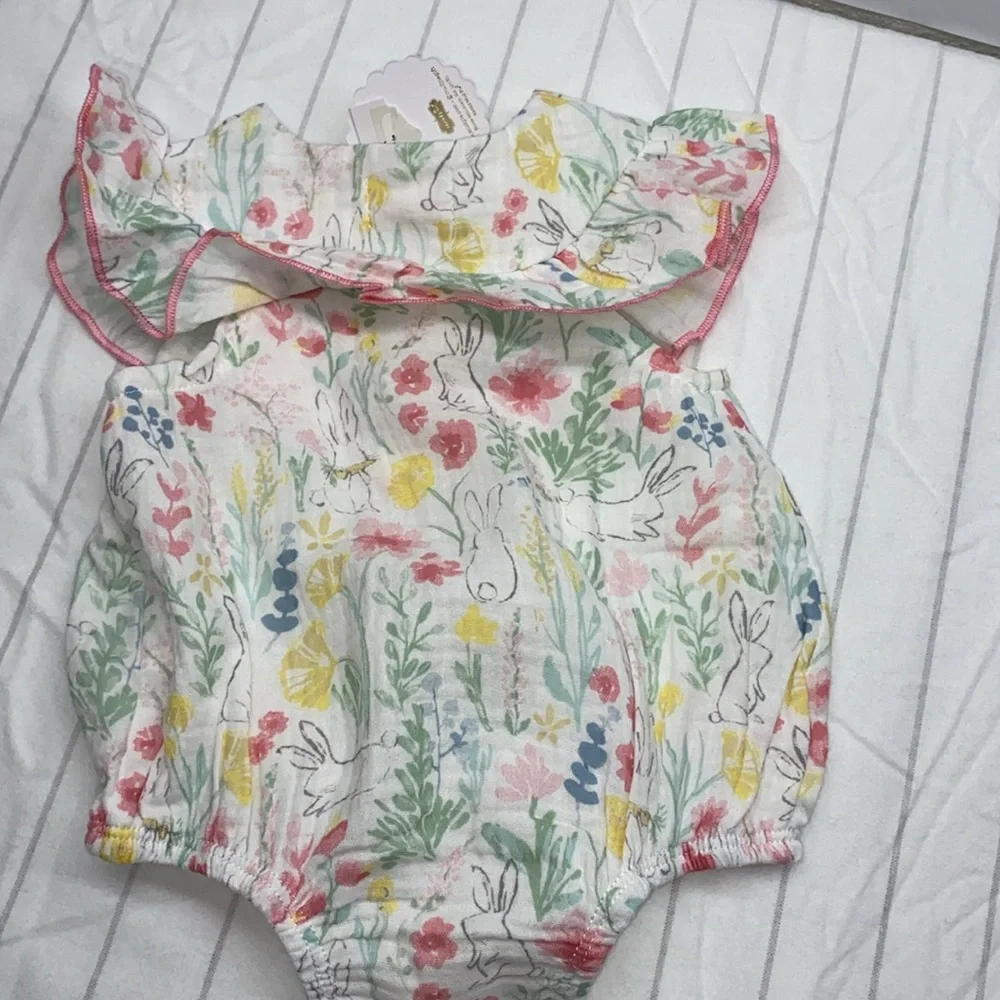 Mud Pie Pastel Floral Baby Romper, baby-girls Bunny Floral Bubble Size 0-3 - Picture 5 of 5